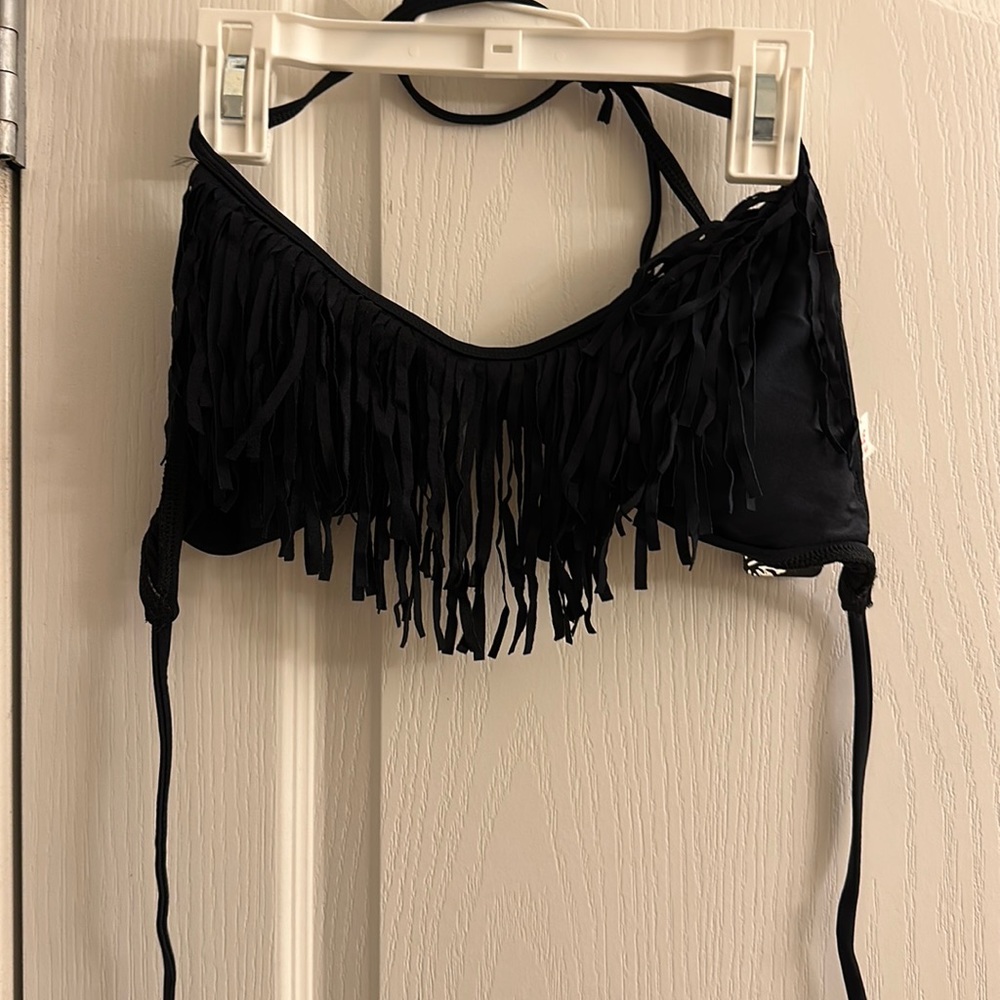 Surf style Small fringe bathing suit top and colorful/patterned bottoms
